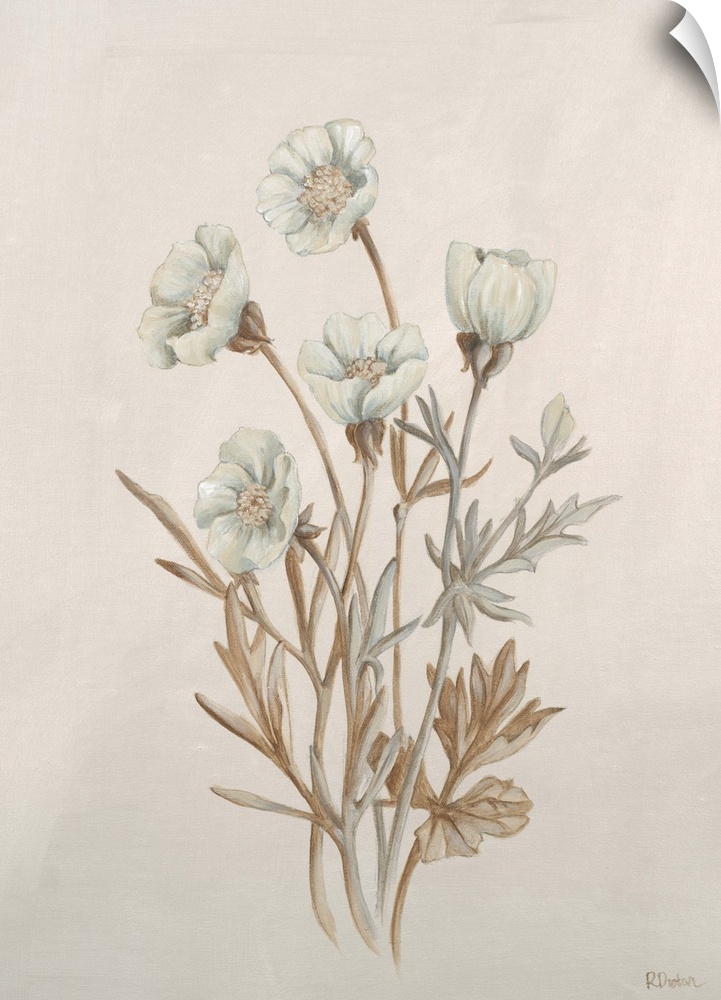 Contemporary painting of a flower against a beige background.