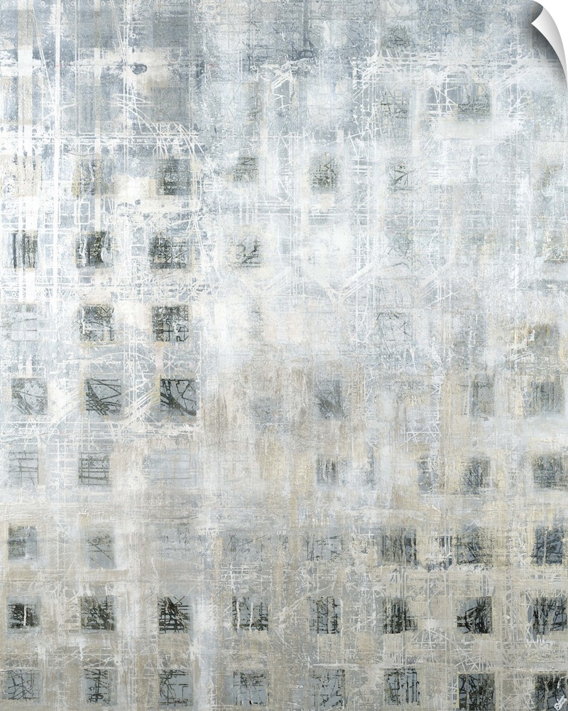 Contemporary abstract painting of a neutral toned geometric grid.