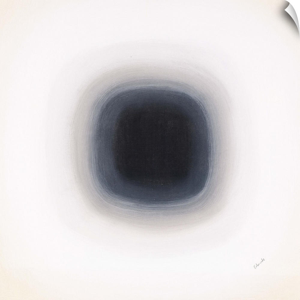 A contemporary abstract painting of a black circle with gradating green circles moving concentrically outward.