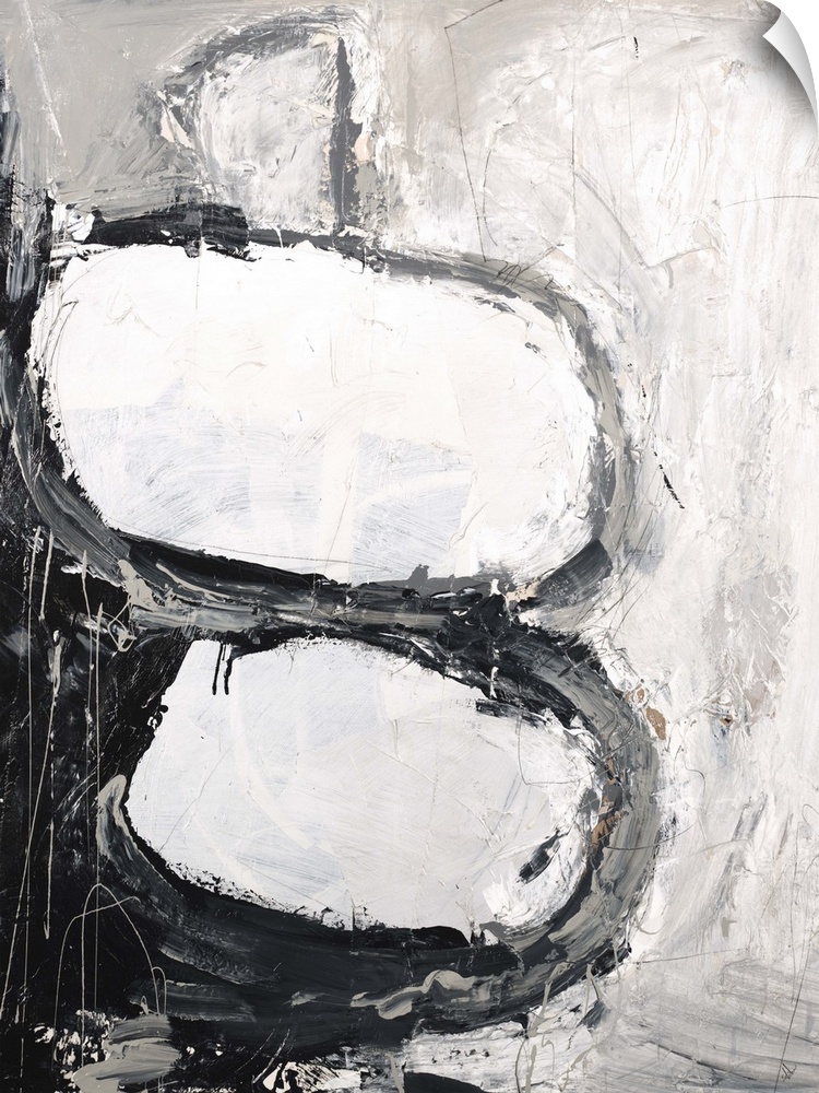 Contemporary abstract painting in shades of black and white.