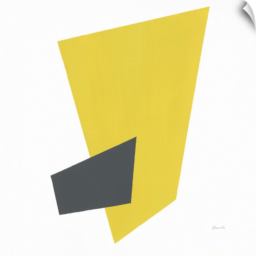 Contemporary suprematist-style abstract artwork with a yellow and grey block intersecting.
