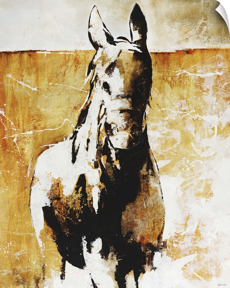 Abstractly painted horse on top of a grungy background.