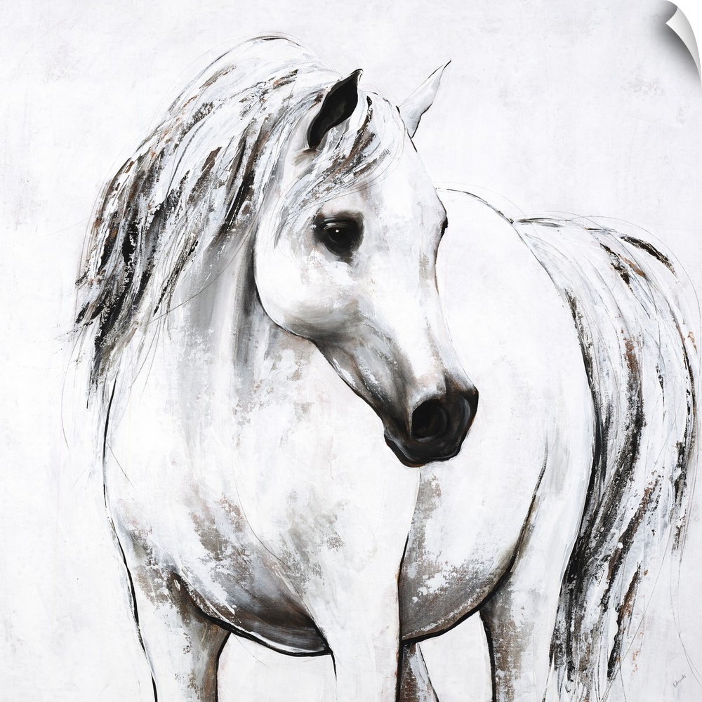 Square painting of a white horse.