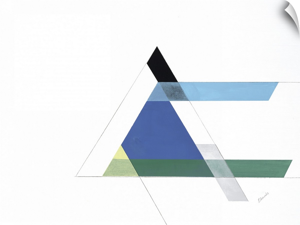 A simple artwork of geometric shapes of a triangle in blue and green.