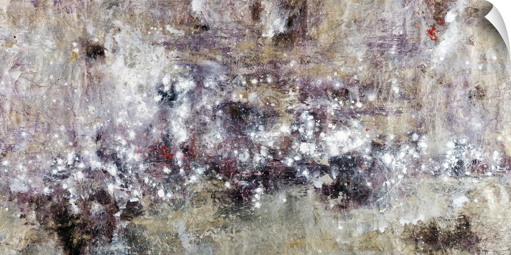 Abstract artwork whose edges are neutral and white speckled throughout this horizontal piece.