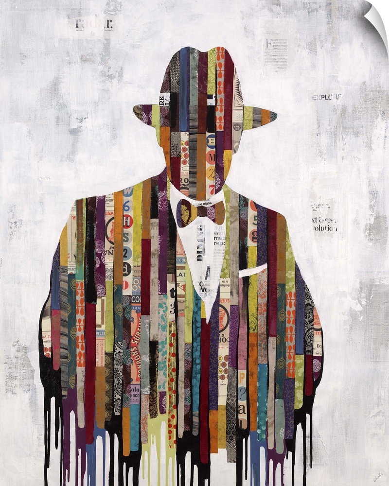 Contemporary painting of an abstracted male figure wearing a hat.
