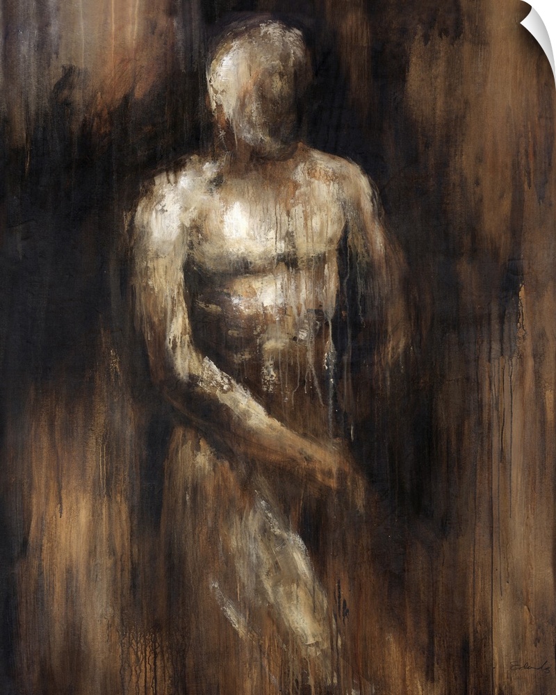 Abstracted painting by Sydney Edmunds of the male figure against a dark background.