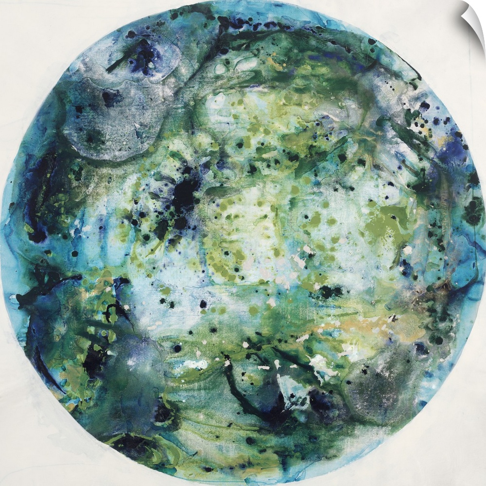 Glassy blue and green tones in a circular shape.