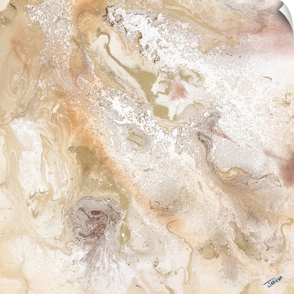 Contemporary abstract painting using pale earthy tones.
