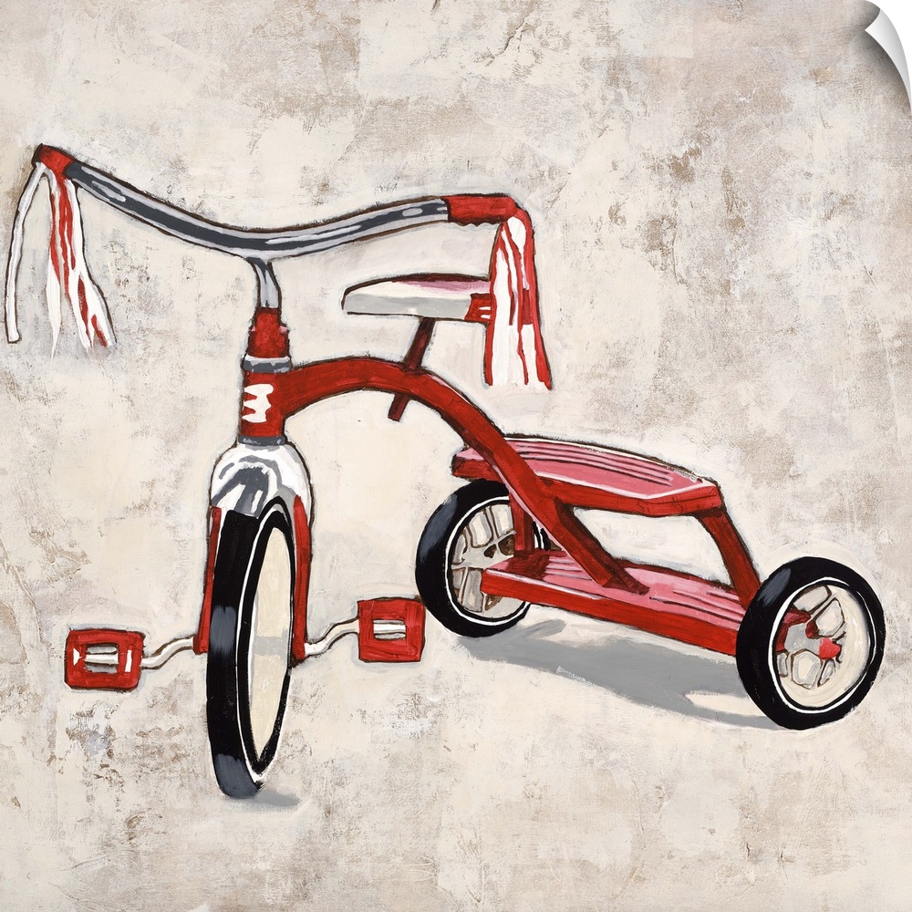 Contemporary painting of a bright red tricycle.