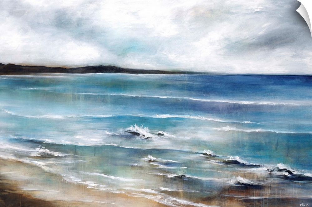 Contemporary seascape painting of shallow waves on the beach.