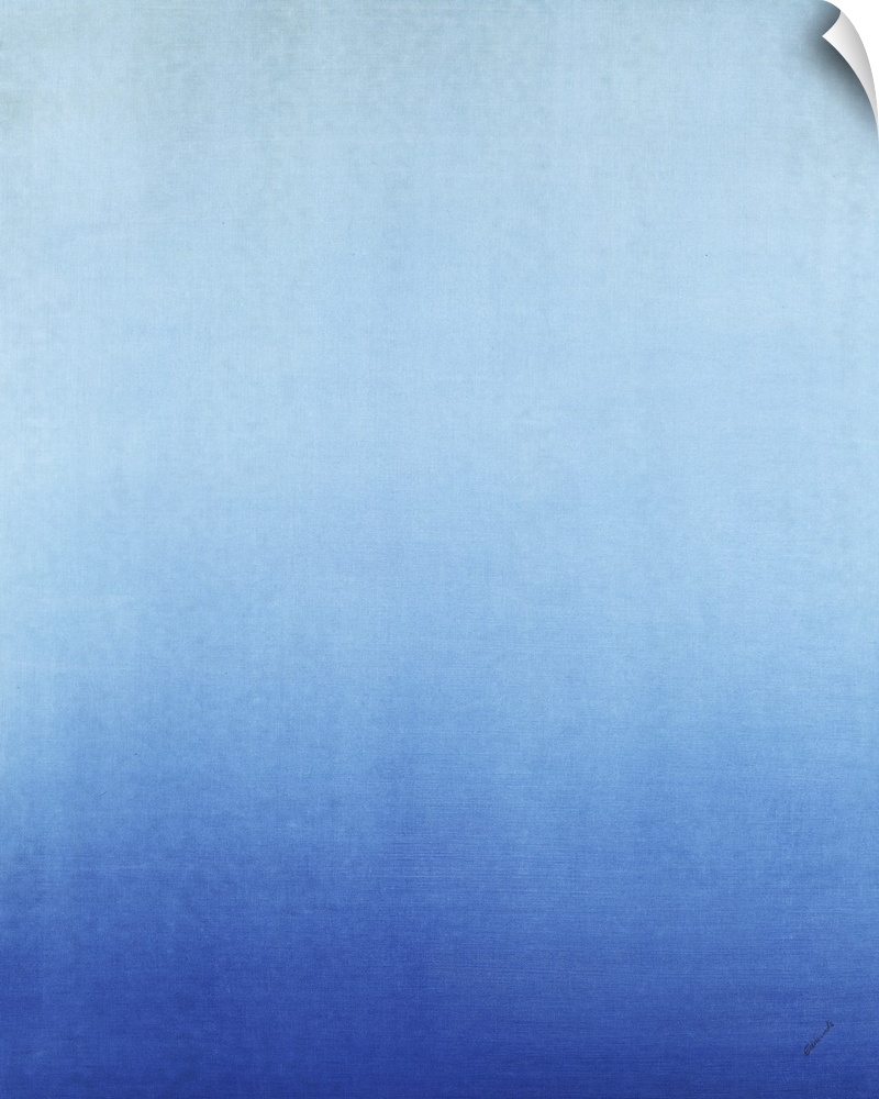 Contemporary painting of blue fading into a lighter blue.