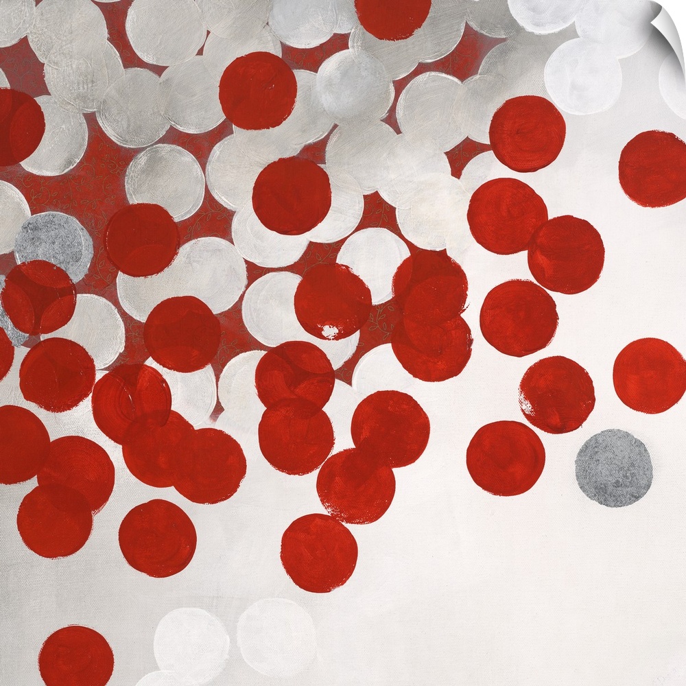 Contemporary abstract artwork made of white and red dots.