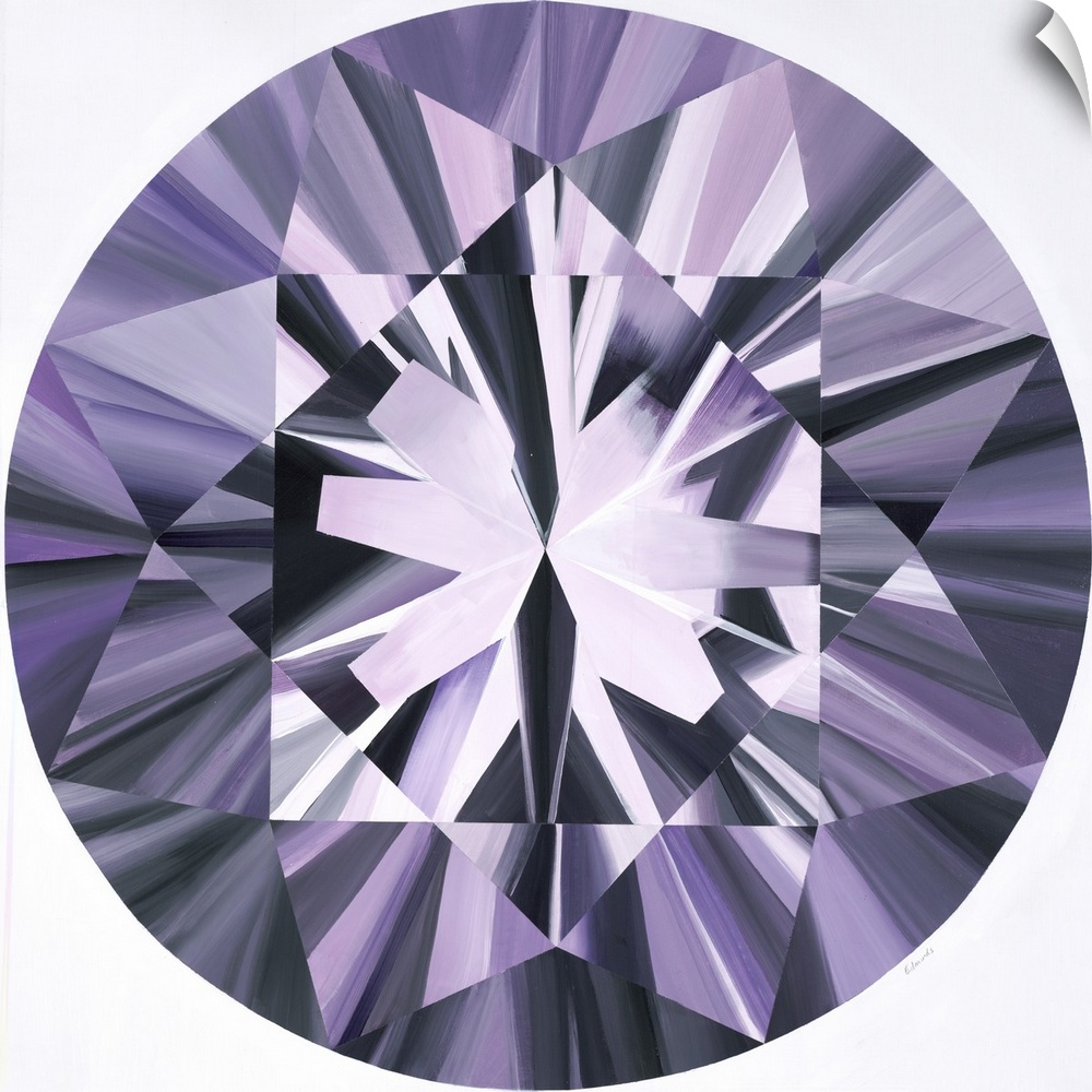A painting of a purple, round shaped gemstone.