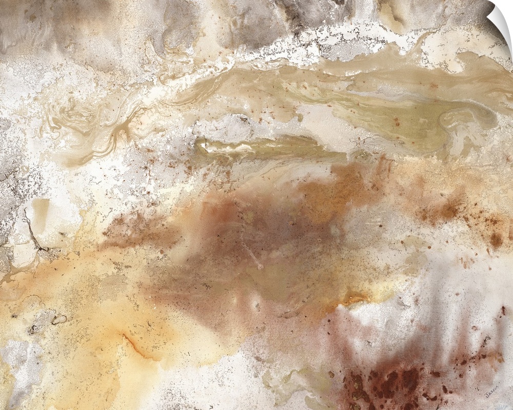 An abstract painting of natural earth colors of brown and gold.