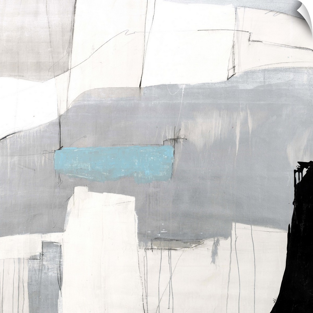Contemporary abstract painting using neutral tones with a hint of color.