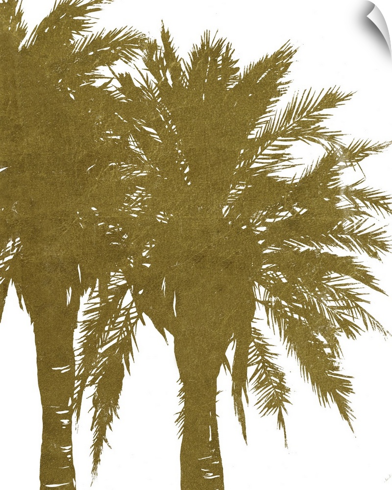 Vertical painting of palms trees in gold.