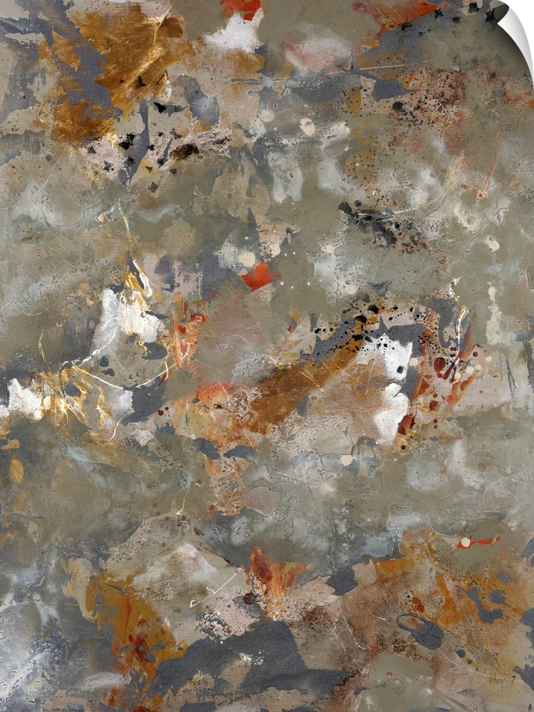 Contemporary abstract image of paint splatters and drops on a canvas.