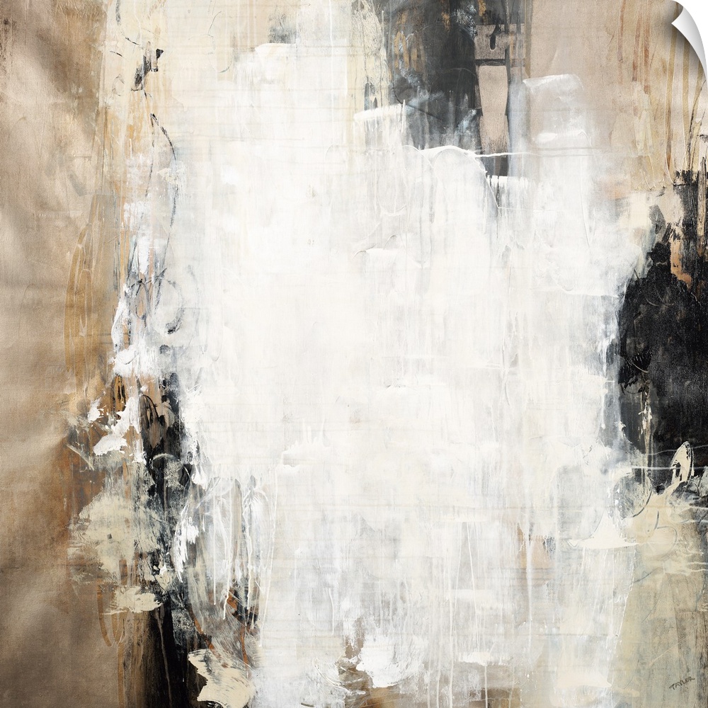 Contemporary abstract artwork in black and brown shades with bright white in the center.