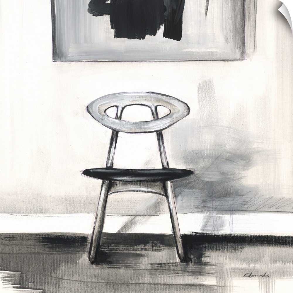 Contemporary artwork of a stylish chair in a home with mid century decor.