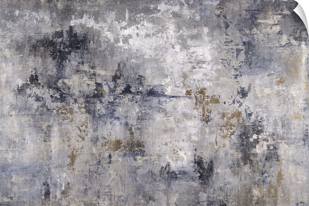 Rough abstract artwork in shades of grey and brown.