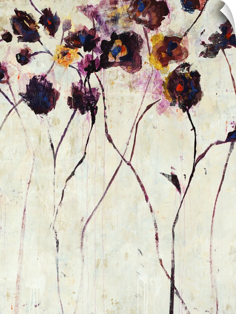 Tall, purple violet flower painting on a bright neutral background.