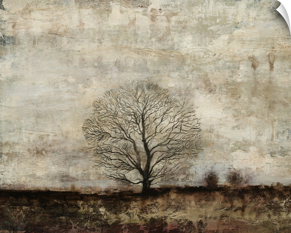 Contemporary abstract painting of branched tree silhouette.