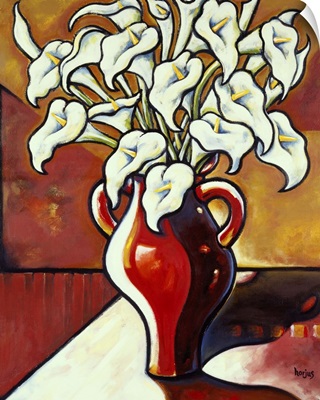 1970's Lilies in Red Vase