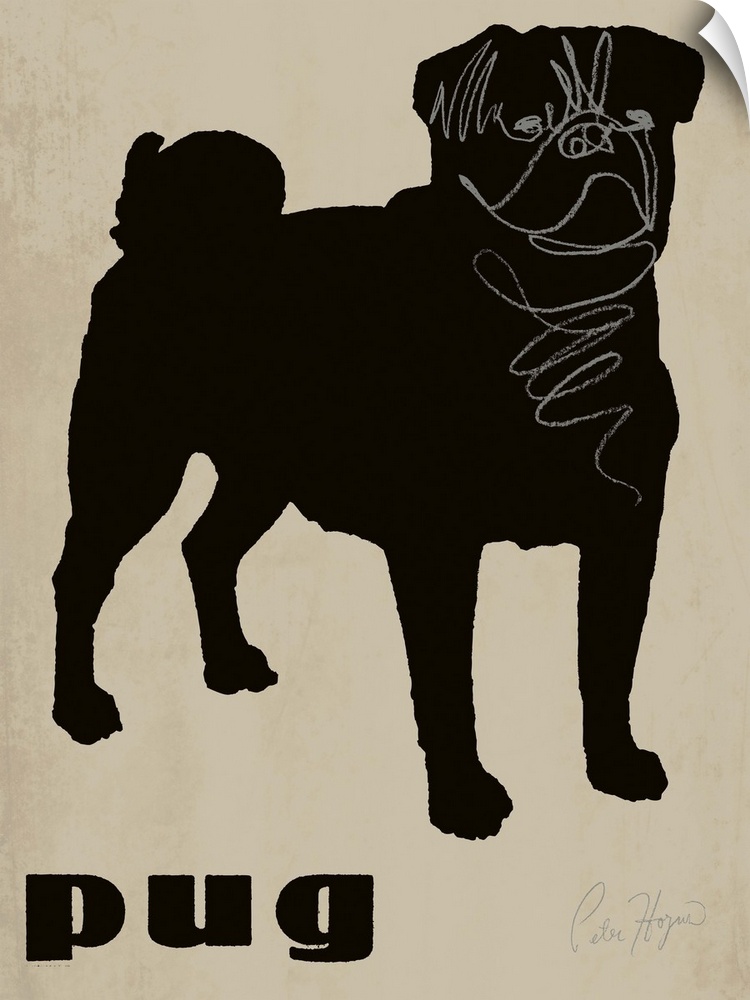 Black pug dog silhouette with pug typography.