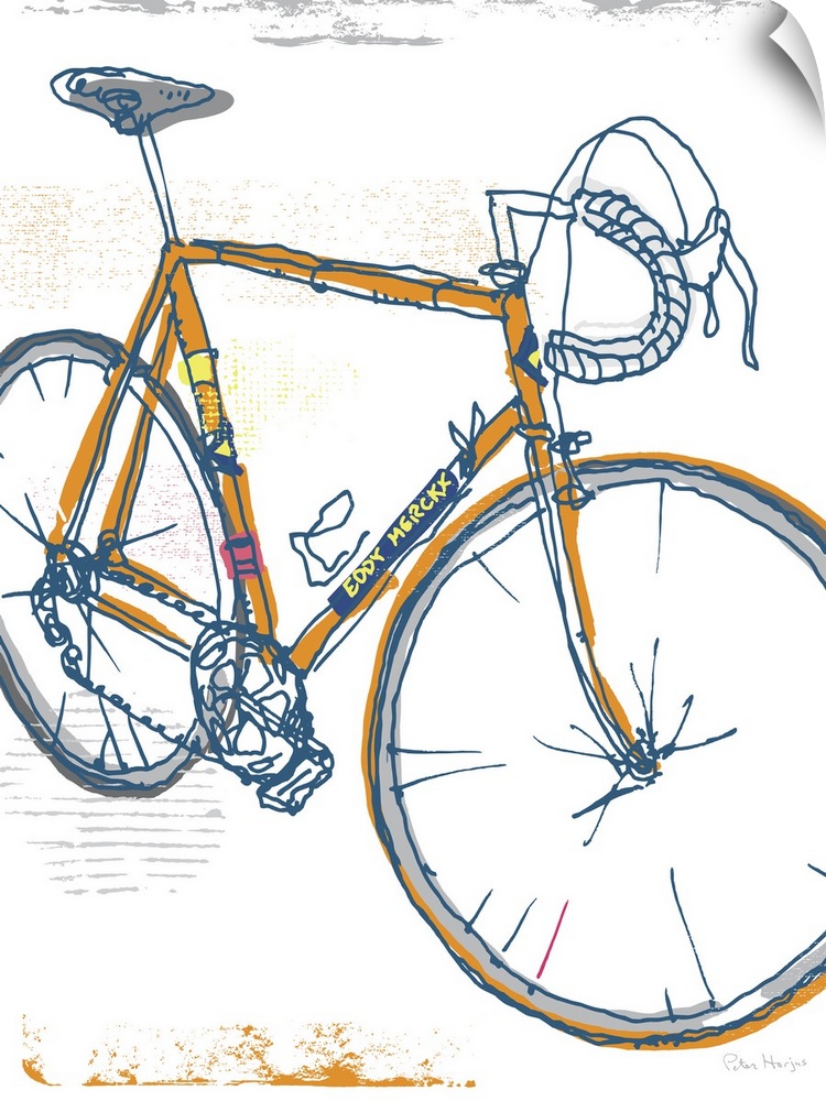 A graphic illustration of Eddy Merckx's road bike with Eddy Merckx logos and graphics.