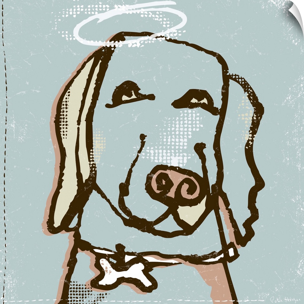 A head of a domesticated labrador dog hand-drawn with halo over his head depicted as a good dog.