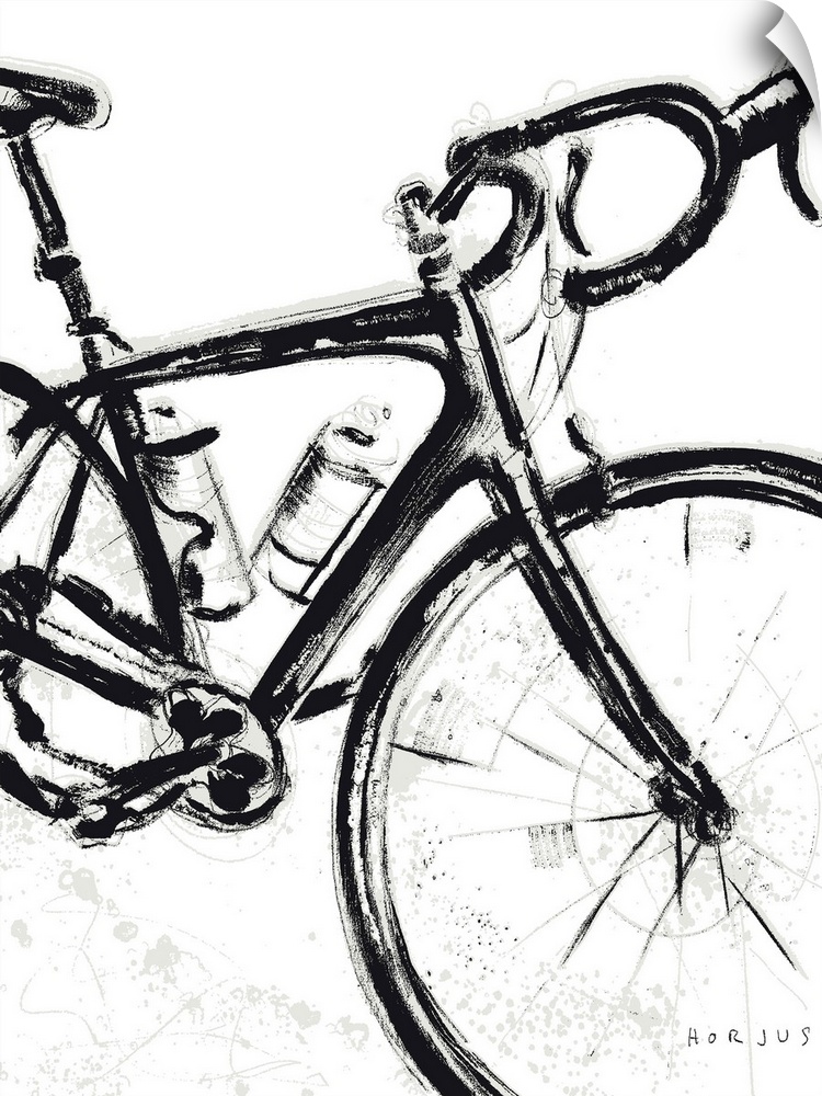 A brush wash painting of a race road bike.
