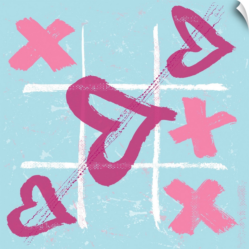 Tic-tac-toe with hearts and kisses.