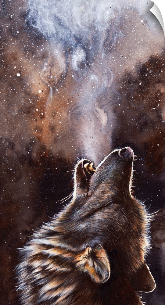 Watercolor painting of a howling wolf.