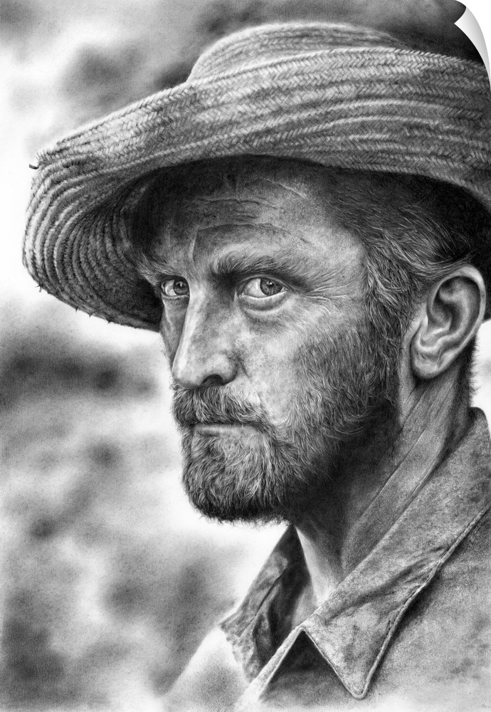 A pencil portrait of Kirk Douglas as Vincent Van Gogh based on a still from the 1956 movie Lust For Life.