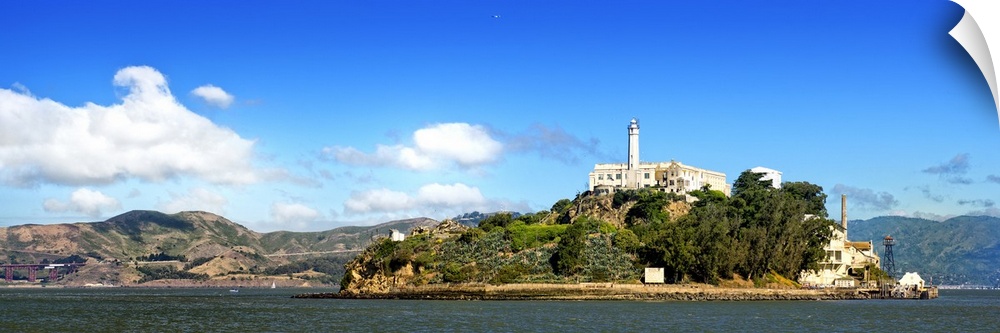 View of the island of Alcatraz in the San Francisco Bay on a beautiful clear day.