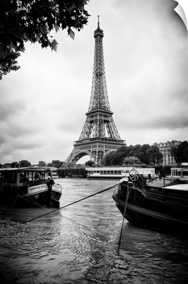Barges along River Seine with Eiffel Tower XIII