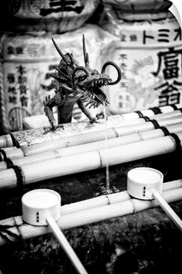 Black And White Japan Collection - Japanese Temple Fountain
