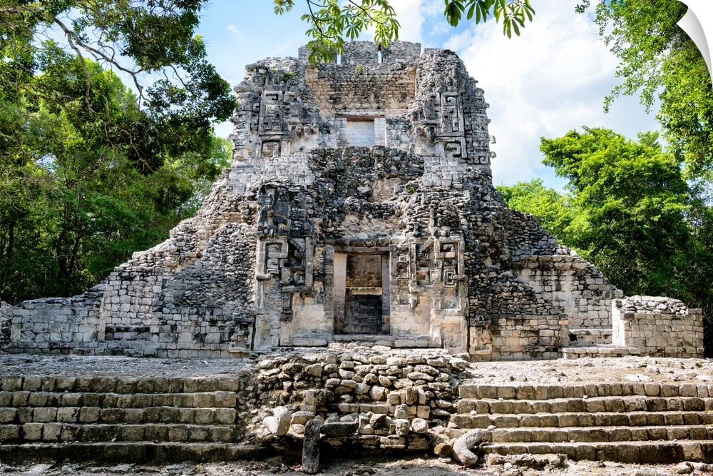 Photograph of ancient Mayan ruins in Campeche, Mexico. From the Viva Mexico Collection.
