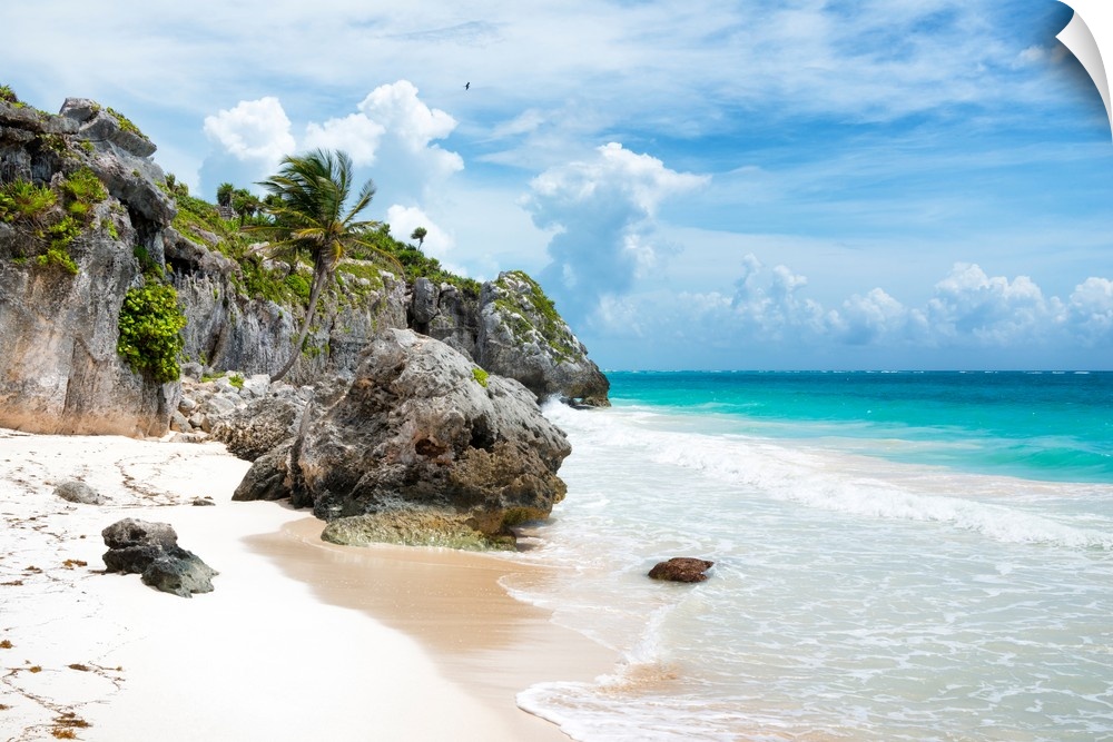 Photograph of a clear and beautiful beach shore on the Caribbean, Mexico. From the Viva Mexico Collection.