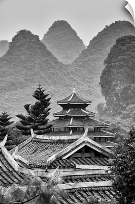 Chinese Buddhist Temple with Karst Mountains