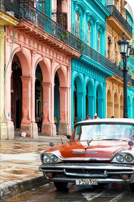 Cuba Fuerte Collection - Colorful Buildings and Red Taxi Car