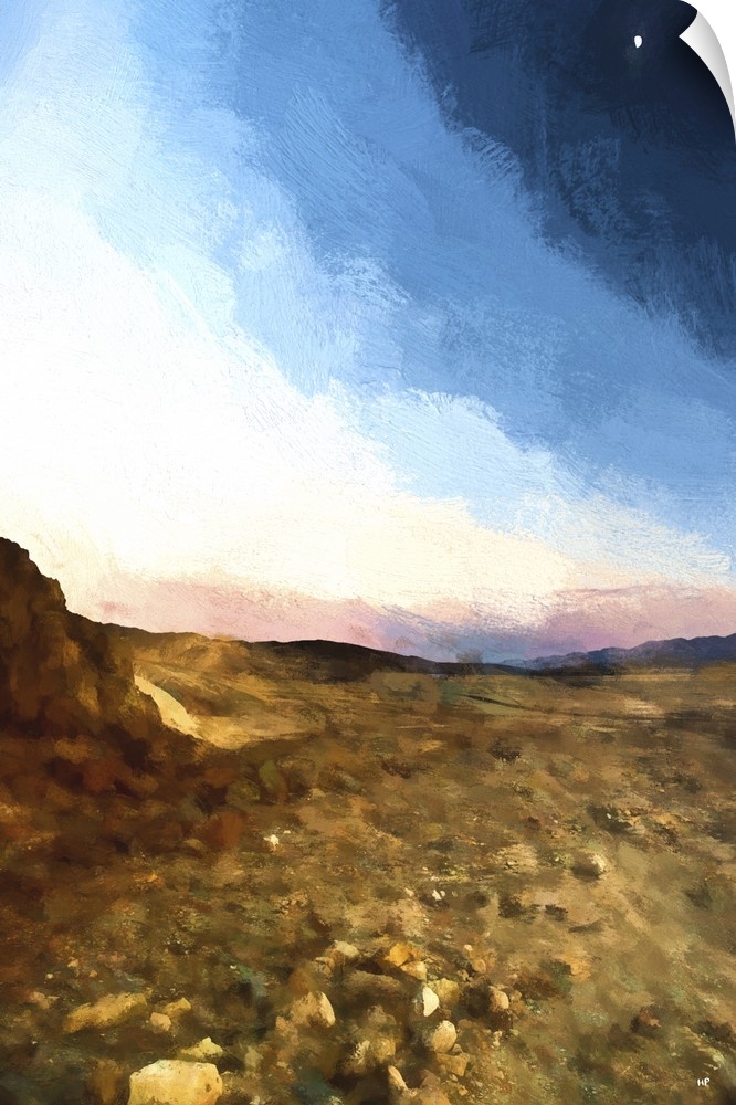 A photograph of a desert landscape with a painterly effect.