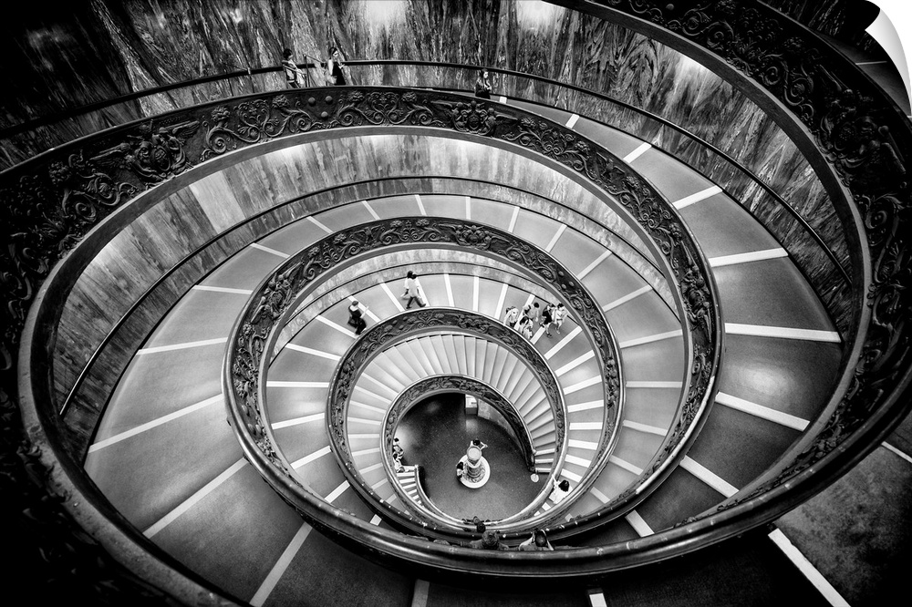 This black and white image was created by Philippe Hugonnard. It's the modern "Bramante" spiral stairs of the Vatican Muse...