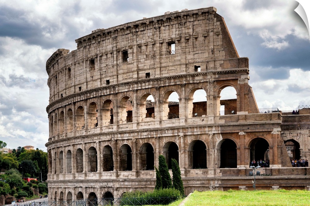 It's a view of the Colosseum in the centre of the city of Rome, Italy.