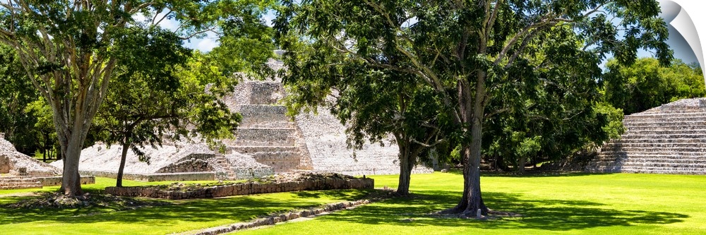 Panoramic photograph of ancient pyramids at Edzna archaeological park in Campeche, Mexico. From the Viva Mexico Panoramic ...