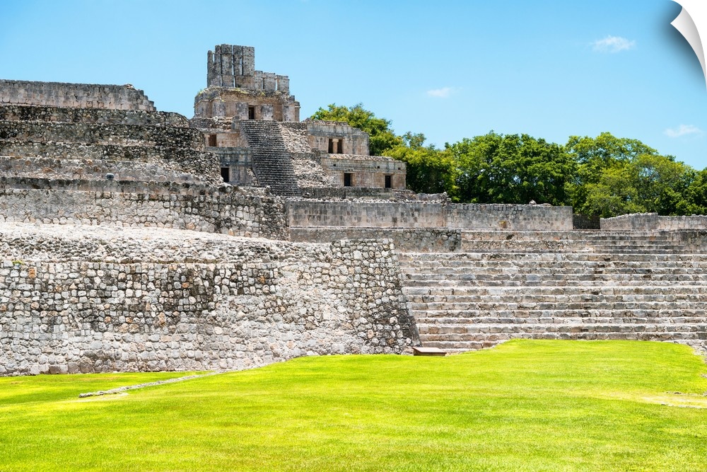 Photograph of Mayan Ruins at Edzna archaeological site in Campeche, Mexico. From the Viva Mexico Collection.