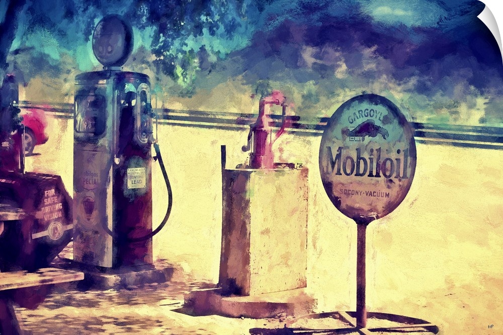 A photograph of a western gas station with a painterly effect.