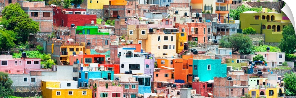 Colorful cityscape panoramic photograph of Guanajuato, Mexico. From the Viva Mexico Panoramic Collection.