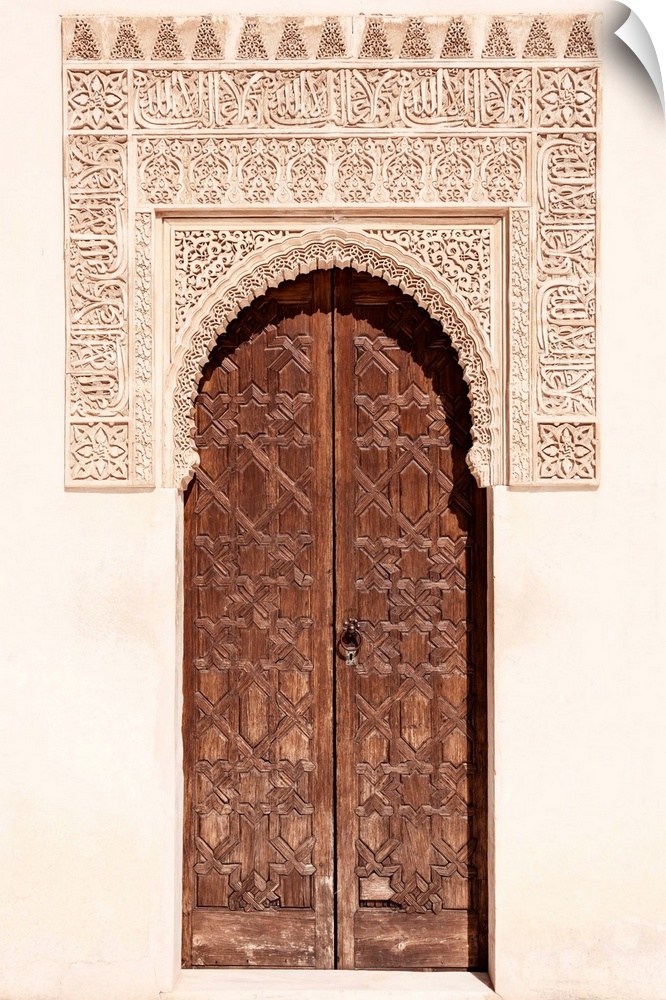 It's a wooden door with arabic designed arch in the Alhambra, Granada, Spain.